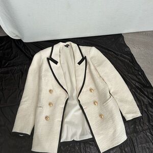 Elegant White Blazer with Black Trim